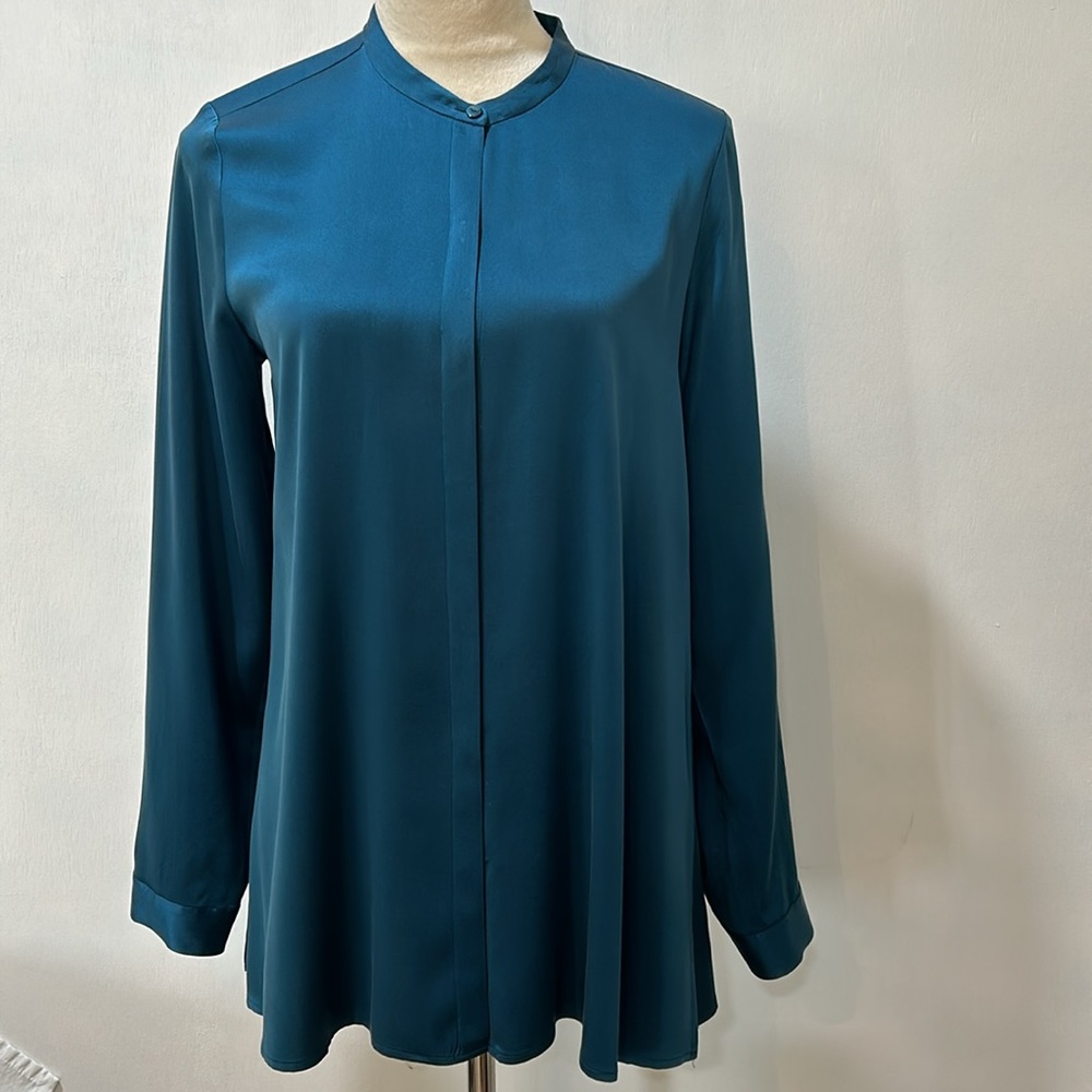EILEEN FISHER BUTTOM  DOWN SILK SHIRT WOMEN SIZE XS ATLANTIC BAND COLLAR